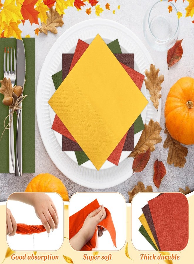 Weekgrat 120 Pcs Fall Paper Napkins Thanksgiving Autumn 6.5 x 6.5 Inch Dinner Napkins Orange Yellow Napkins Disposable for Fall Harvest Party Supplies Xmas Dinner Napkins Decorations - Image 2